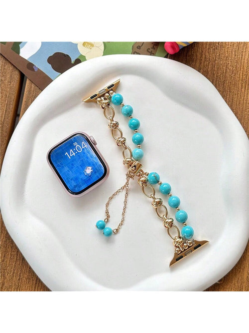 Shein - 1pc Women Fashion Adjustable Beaded Bracelet Strap Compatible With Apple Watch Band 38/40/41/42/44/45/49mm, Compatible With Apple Watch Series Ultra 9/8/7/6/5/4/3/2/1/se