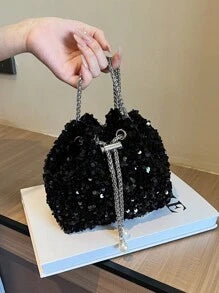 Shein - One Chain Drawstring Closure Pvc Bucket Bag