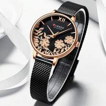 Shein - Curren Fashion Women Watch Top Brand Luxury Lady Girl Classic Wristwatch Mesh Stainless Steel Bracelet Strap Black