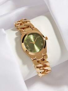 Shein - 1pc Xiviya Ladies Gold Minimalist Adjustable Cubana Quartz Watch