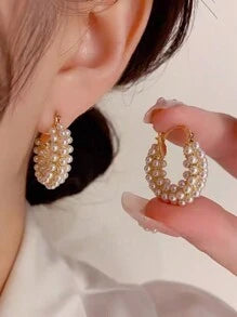 Shein - 1pair Korean-style Exquisite & Fashionable Pearl Stud Earrings, Elegant & Versatile Accessories In Noblewoman Style, Suitable For Daily Wear By Women