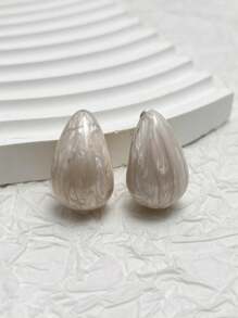 Shein - 1pair Fashion All-match Teardrop Shaped Oil Drop Stud Earrings