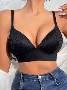 Shein - 1pc Women's Sexy Black Seamless Push-up Bra
