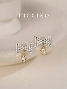Shein - Ficcino Ficcino Bowknot Water Drop Cubic Zirconia Earrings