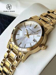 Shein - 1pc Ladies Watch 18k Gold Women Watch Luxury Dress Watch
