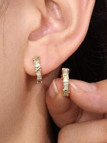Shein - Rakol 2pcs Fashionable Copper Cubic Zirconia Hoop Earrings Suitable For Women's Daily Wear