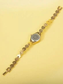 Shein - Fakoss 1pc Elegant Creative Watch Band Design With Rhinestone Decoration Single Calendar Dial Ladies Watch