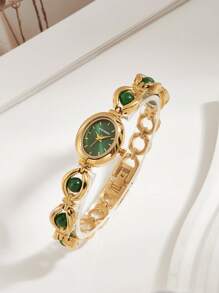 Shein - 1pc Vintage Luxurious Peacock Green Women's Bracelet Watch,