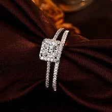 Shein - 925 Sterling Silver Two-piece Ring Set With Shiny Zirconia Stones, Can Be Freely Combined,