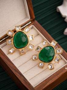 Shein - 1pair Luxury 18k Gold Plated Vintage Earrings,