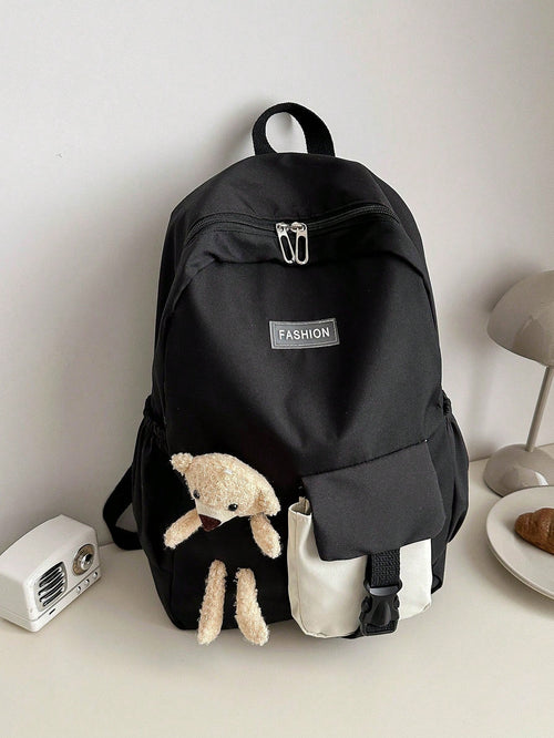 Shein - 1pc Women's Plain Soft Embroidery Thread Large Capacity Fashion Backpack Storage Bag