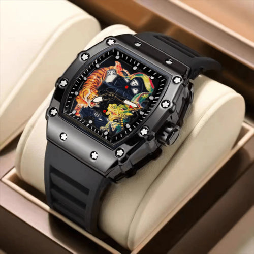 Shein - Zido Brand Hollow Out Night Light Barrel-shaped Automatic Quartz Sports Fashion Men's Watch