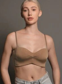 Shein - Women's Seamless Wire-free Simple Style Bra For Small Bust (a/b Cup), Medium Coverage, Push-up And Anti-sagging, Side Concealing