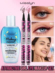Shein - Misslyn Attractive Girl Eye Makeup Set, 3pcs, Liquid Eyeliner*2+makeup Remover, Waterproof,