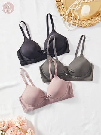 Shein - 3pcs Lady's Comfortable Casual Wireless Soft Cup Solid Underwear Bra