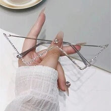 Shein - 1pc Metallic W Shaped Rhinestone Decoratedfashion Eyeglass Frame