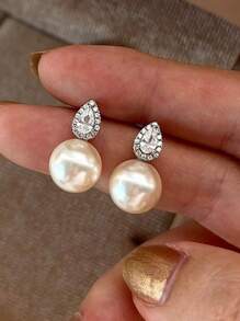 Shein - A Summer S925 Silver Pearl Light Luxury High-end Teardrop-shaped Exquisite Earrings