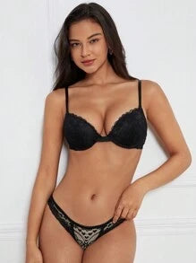 Shein - Desiresculpt Floral Lace Scallop Trim Underwire Bra & Panty Lingerie Set