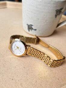 Shein - New Ultra-thin Gold Ladies' Waterproof Watch, Korean Style Trendy Simple & Elegant Quartz Wristwatch, Casual & Versatile