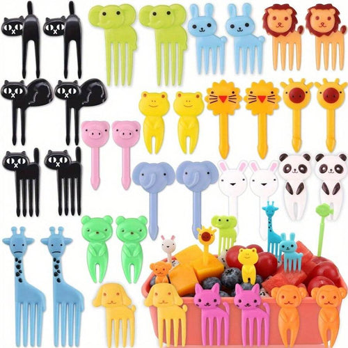 Shein - 56pcs Selected Cute Mini Cartoon Animal Fruit Picks With Reusable Design