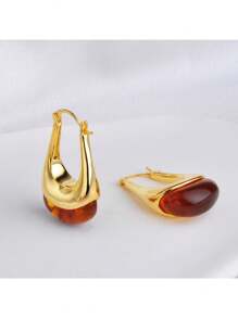 Shein - A Pair Of French Retro Hollow U-shaped Resin Metal Ear Buckles With Personality