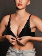 Shein - Front-opening French Romantic Underwear For Women, Wire-free Thin Lace Push-up & Back-support Bra Suitable For Small Chest