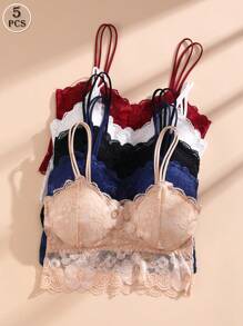 Shein - 5pcs/set Lace Trim Sexy Backless Bralette