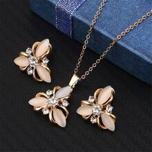 Shein - 1set Cat's Eye Stone Geometric Pendant Jewelry Set For Women, Simple & Fashionable