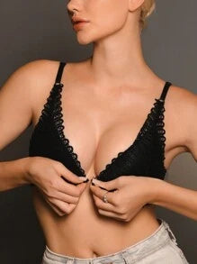 Shein - Front-opening French Romantic Underwear For Women, Wire-free Thin Lace Push-up & Back-support Bra Suitable For Small Chest