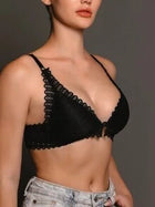 Shein - Front-opening French Romantic Underwear For Women, Wire-free Thin Lace Push-up & Back-support Bra Suitable For Small Chest