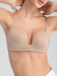 Shein - Bra With Smooth Surface, Thick Cup, No Underwire, Push-up, Backless And Suitable For Small-breasted