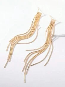 Shein - 1pair Fashionable High-end Simple Long Snake Chain Tassel Earrings