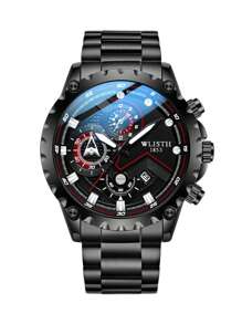 Shein - Volis New Fashion Men's Steel Strap Watch, Waterproof, Night Light Quartz Sports Watch For Men