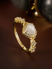Shein - 1pc Luxurious 925 Sterling Silver 14k Gold Plated Open Heart Ring