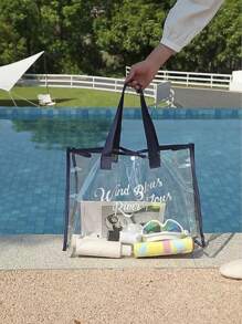 Shein - Transparent Pvc Tote Bag, Summer Beach Bag, Clear Handbags For Travel & Shopping,