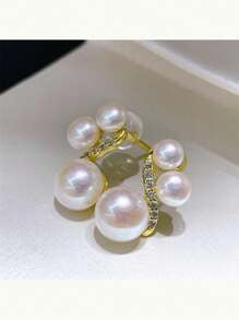 Shein - 1pair White Pearls And S925 Elegant Earrings