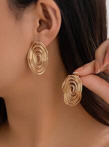 Shein - 1pair Creative Fashionable European & American Style Multi-layered Spiral Round Earrings