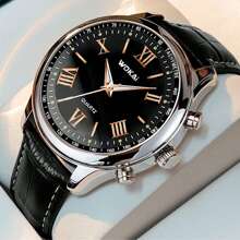 Shein - 1pc Men's Business Quartz Wristwatch, Fashionable Casual Sports Watch With Pu Leather Strap