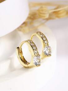 Shein - 1 Pair Of S925 Sterling Silver Earrings, Small And Exquisite Gold-colored Diamond-studded Earrings