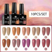 Shein - 10pcs 8ml Gel Nail Polish Set Nude Pink Red Glitter Sequins Gel Semi Permanent Varnish Soak Off Uv Led Nails Art Manicure Base Top Coat Kits