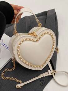 Shein - Mini Novelty Bag Heart Shaped With Zipper Pu