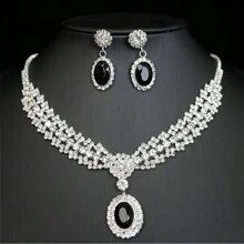 Shein - 1set Elegant Inlaid Rhinestones Earrings Necklace Set Black