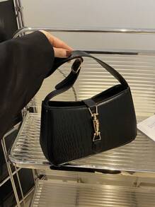 Shein - Embossed Stone Pattern Pu One Shoulder Bag