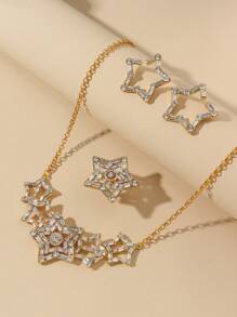 Shein - 4 Pcs Fashion New Star Romantic Pendant Necklace Earrings Ring Set Stainless Steel