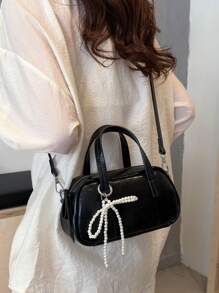 Shein - New Black Pu Ladies Bowling Bag, Fashionable Tote Bag