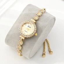 Shein - 1pc Exquisite Student Cat's Eye Rhinestone Fashionable Drawstring Adjustable Watch Band Watch