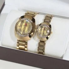 Shein - 2pcs/set Luxury Crystal Decorated Couple Watch