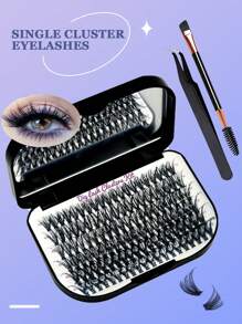 Shein - Eyelash Extension Kit,40d Curl Fluffy12-18mm Mixed Lash Clusters With Mirror Covered Lash Book,double Headed Eyelash Brush And Tweezers