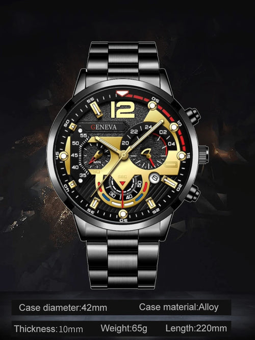 Shein - 1pc Men Watch Stainless Steel Button Steel Luminous Strap Fashionable Round Dial Quartz Watch