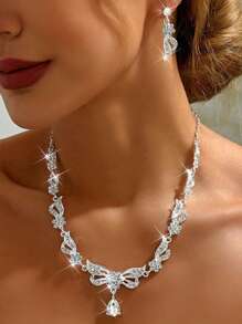 Shein - 3pcs Ocean Beach Wedding/evening Party Fish & Lotus Flower Necklace And Earring Jewelry Set